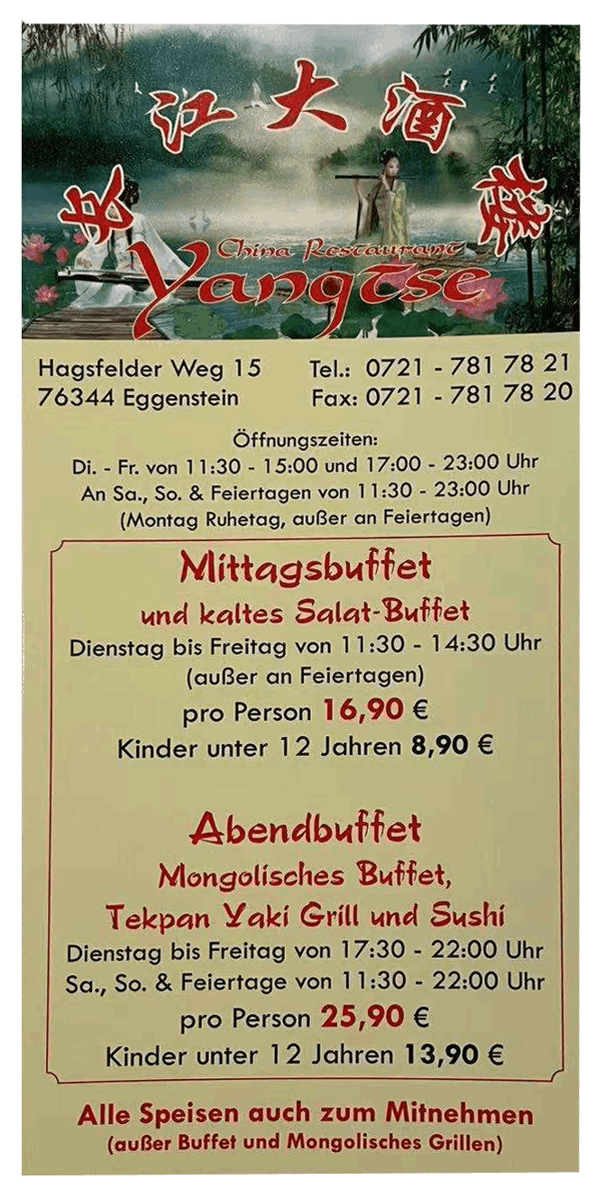 Buffetpreise Restaurant Yangste